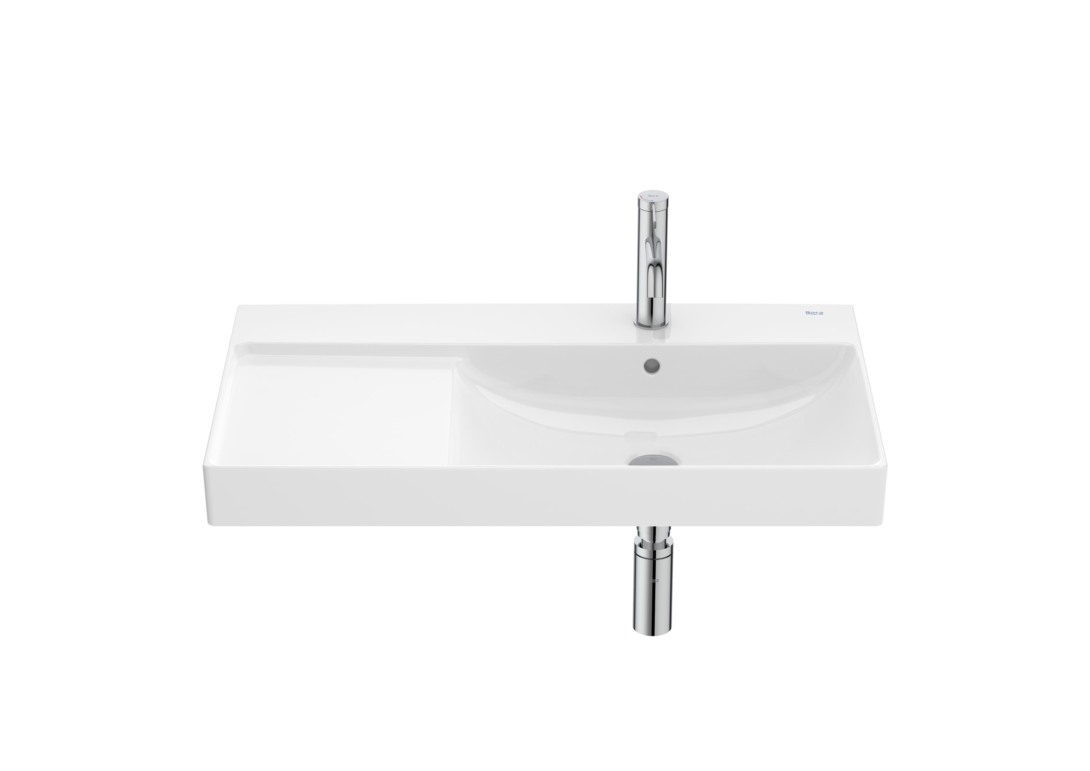Roca Ona Умивалник за Стенен Монтаж FINECERAMIC® Rectangular Асиметричен Плот Ляво Купа Дясно Glossy White A327688000 - Stonea.BG