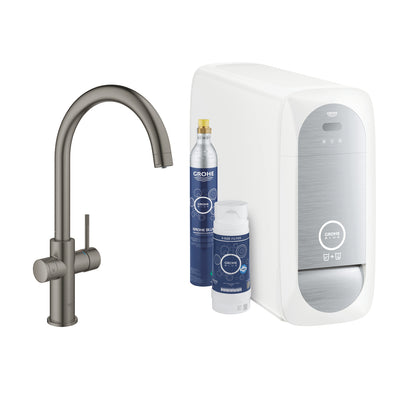 GROHE Blue Home Кухненски Смесител C-чучур Филтрирана Газирана Вода Brushed Hard Graphite 31455AL1