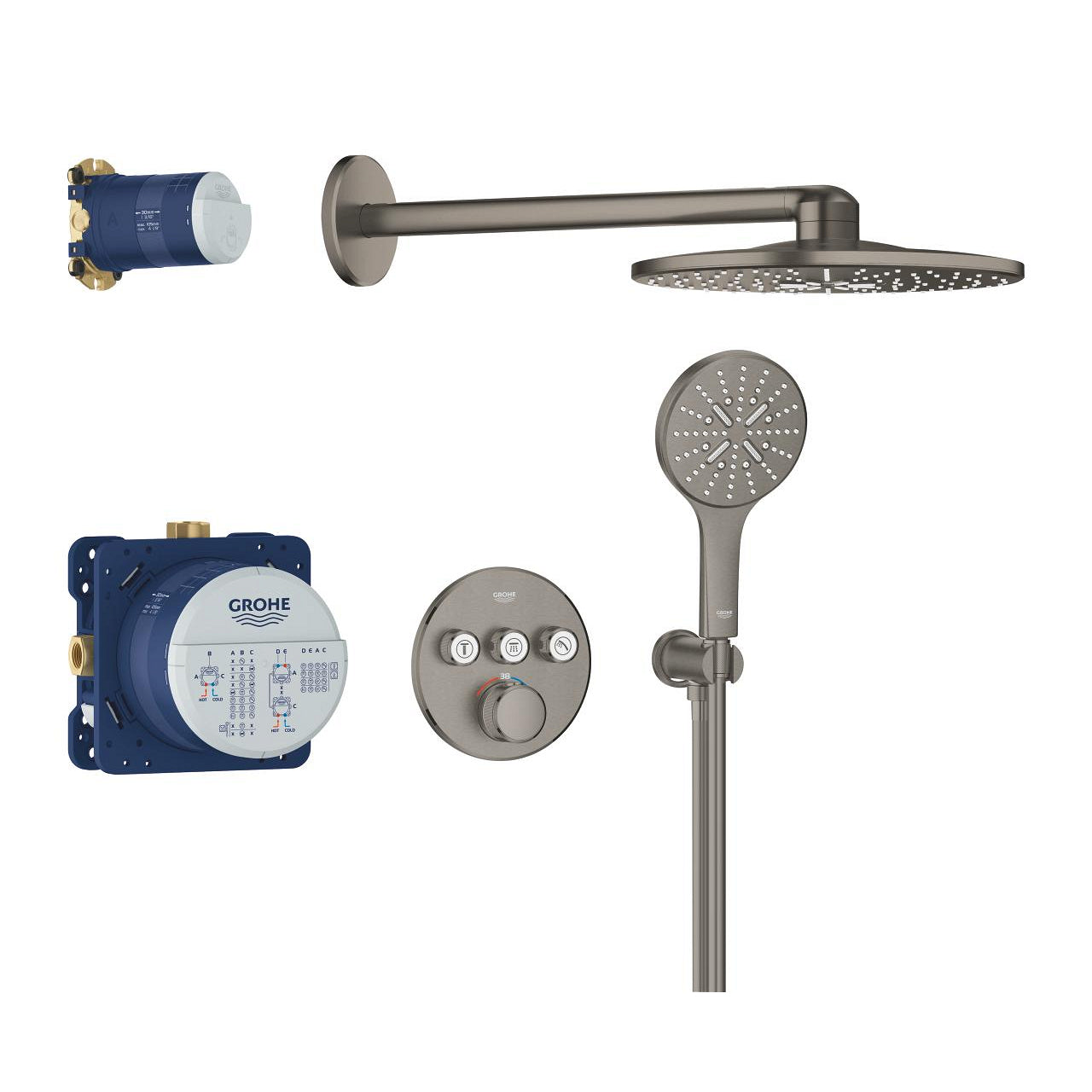 GROHE Grohtherm SmartControl Комплект Вградена Душ Система Rainshower SmartActive 310 Brushed Hard Graphite 34863AL0 - Stonea.BG