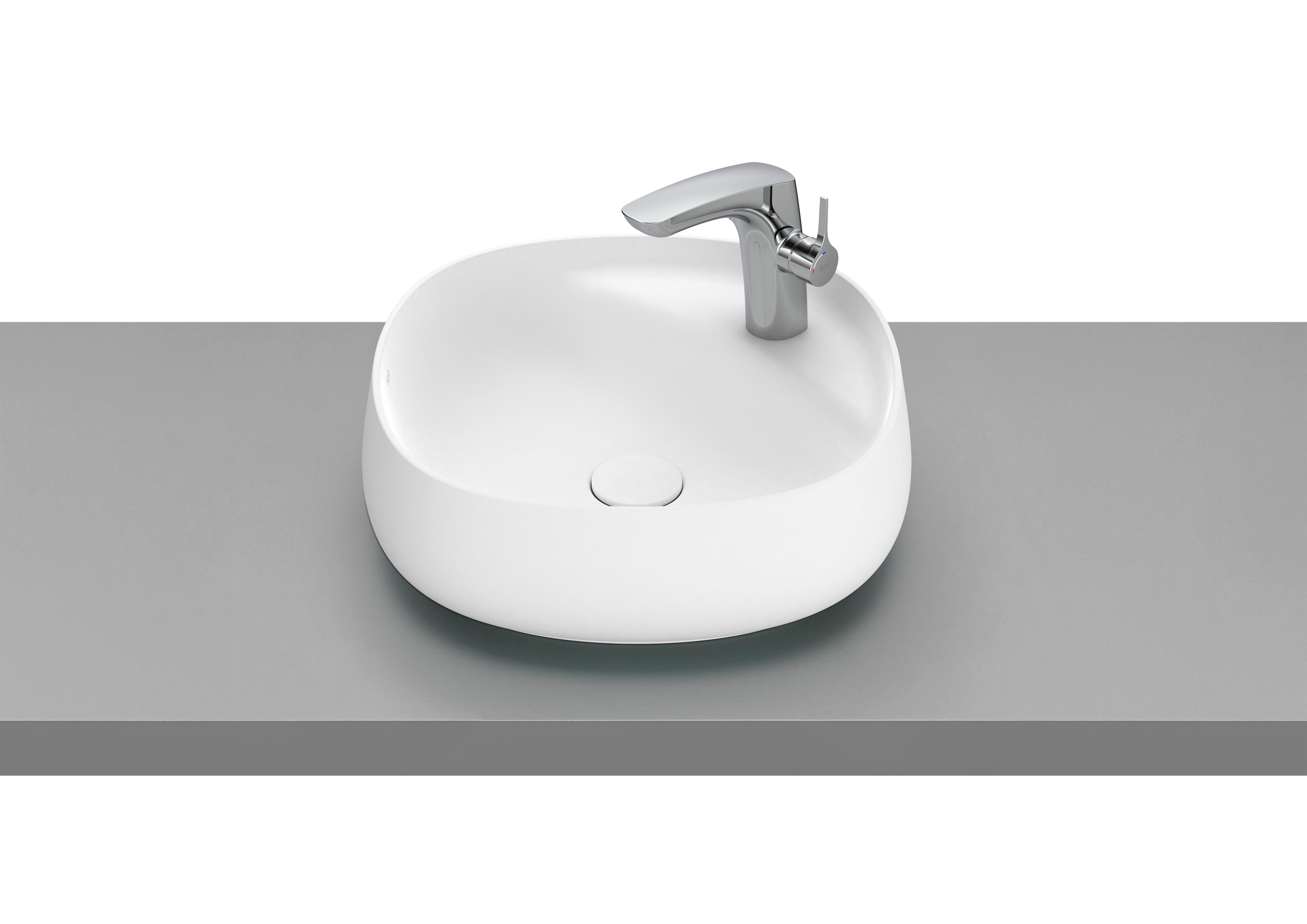 Roca Beyond – Умивалник върху плот 45.5×45.5×16см White бял FINECERAMIC® интегриран плот A3270B9000