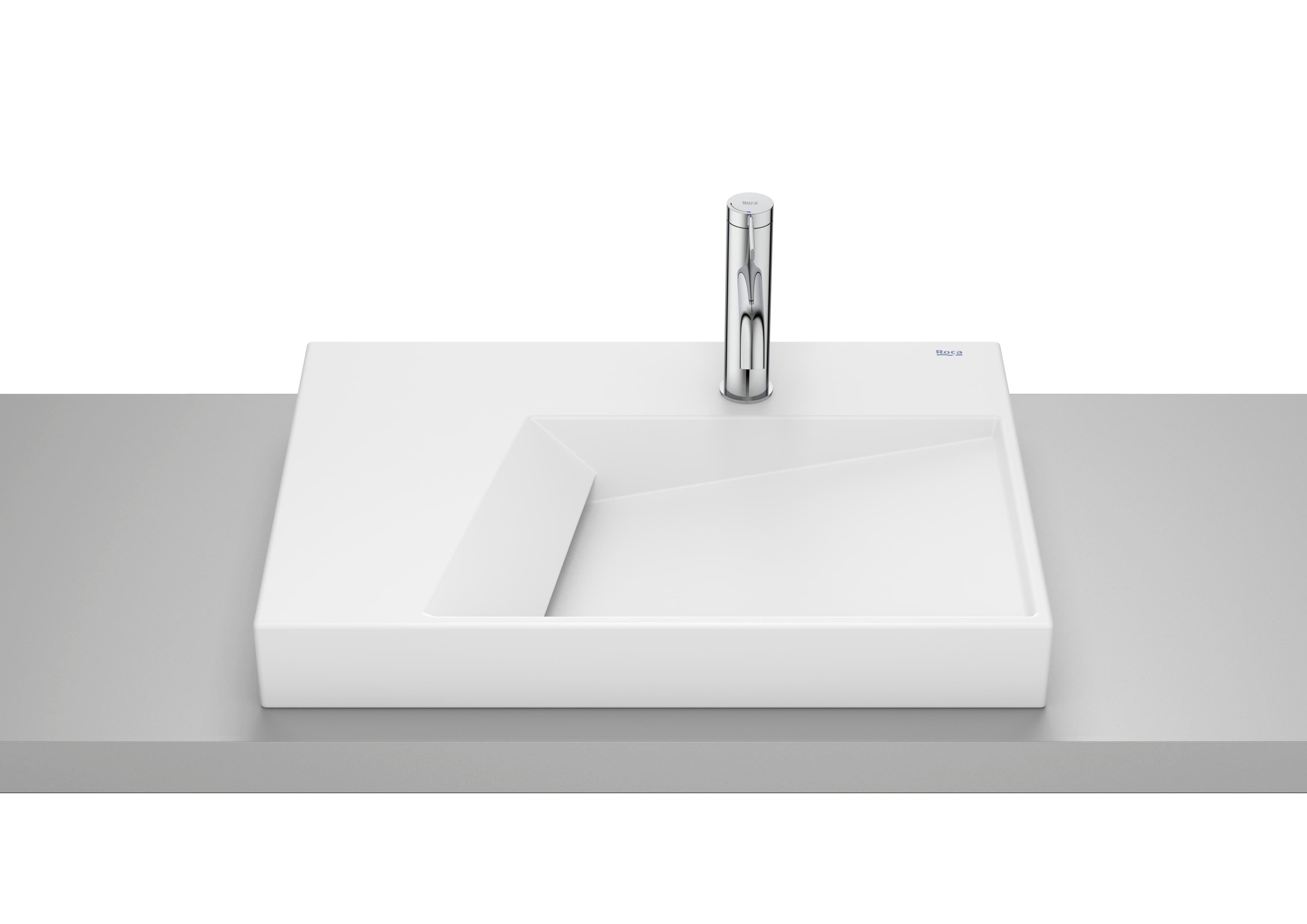 Roca Horizon – Асиметричен десен умивалник върху плот 60×42×8см White бял интегриран плот A32727600B