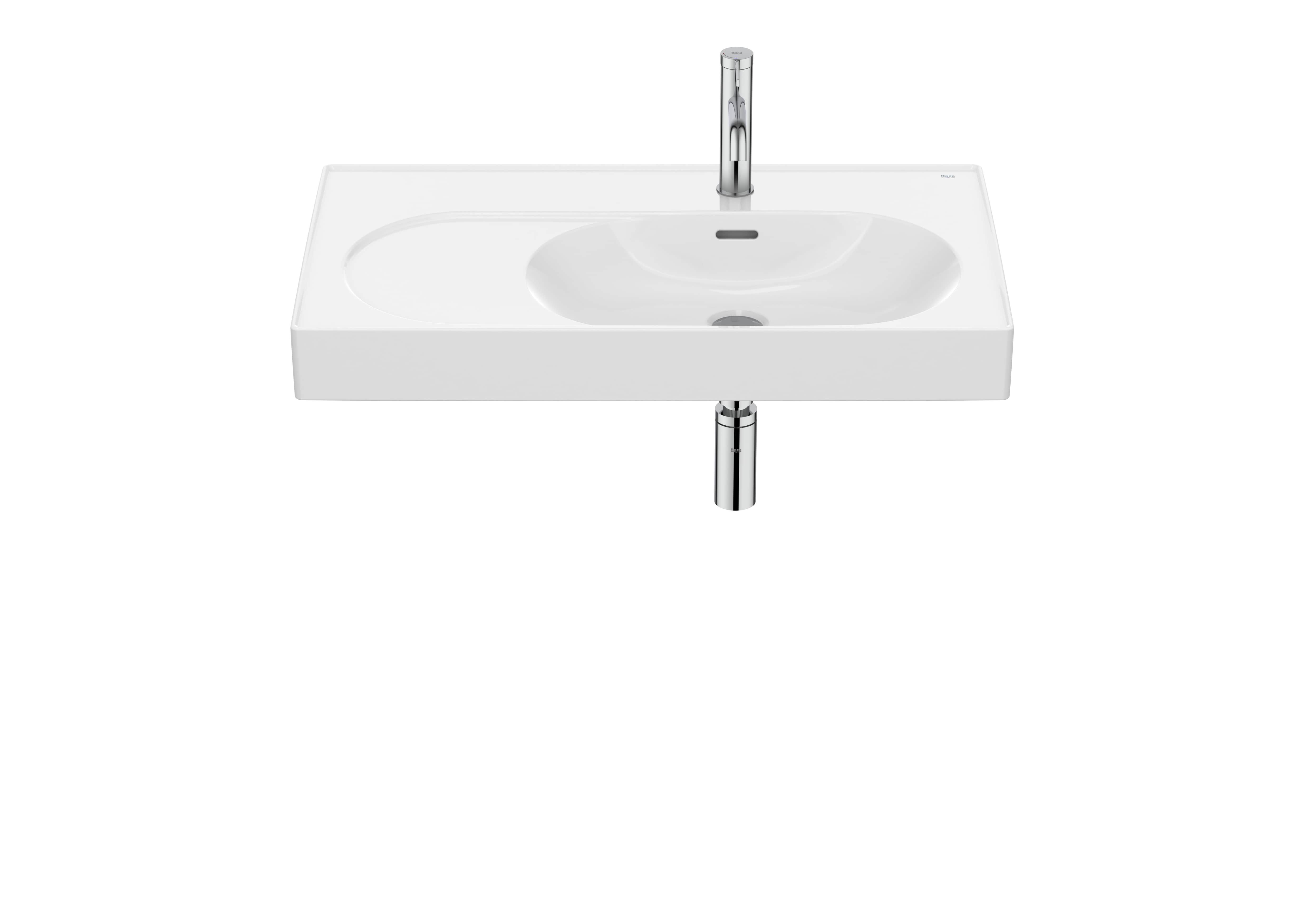 Roca Meridian Асиметричен умивалник Fineceramic® стенен 80×46см White дясна купа A327744000