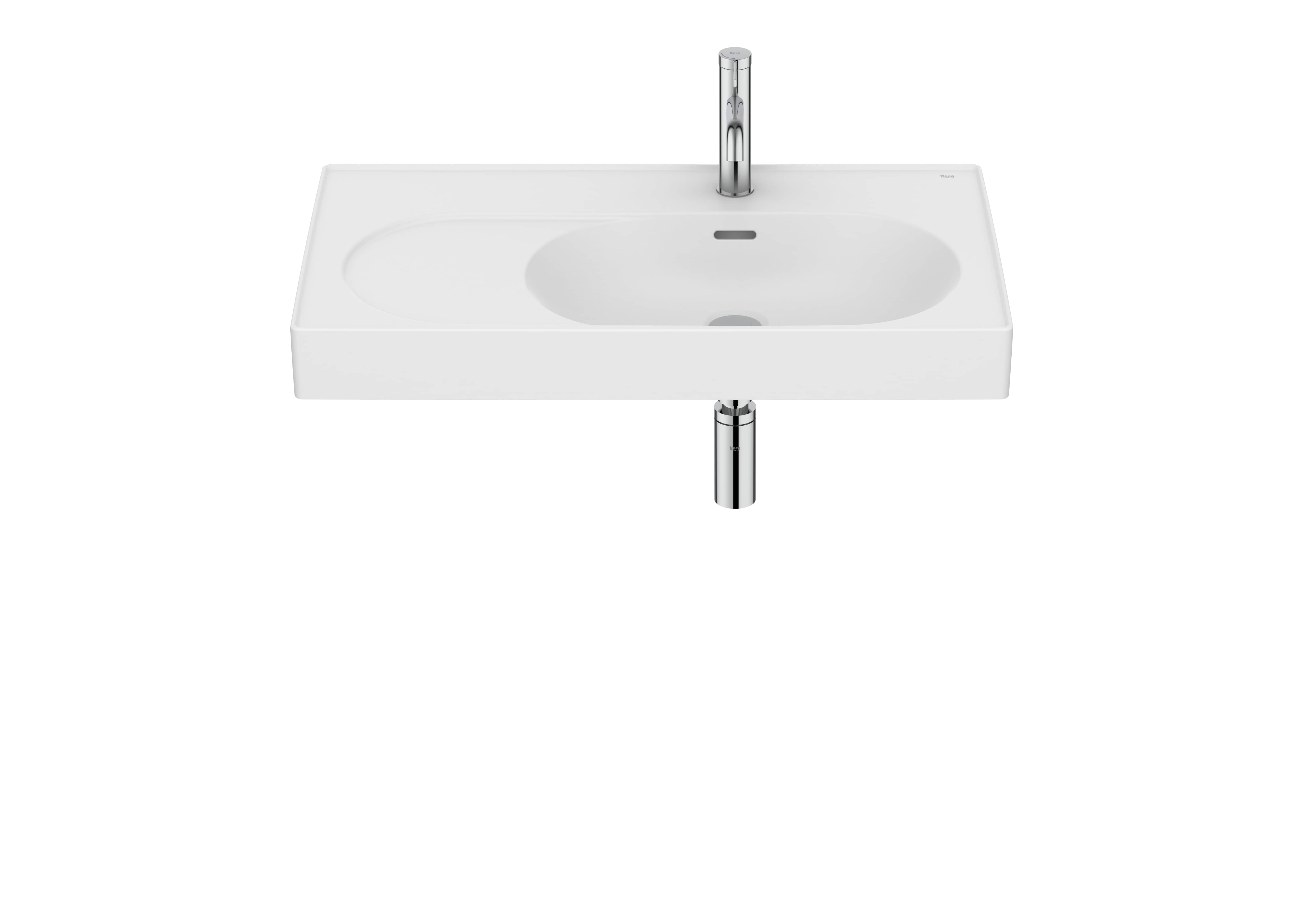 Roca Meridian Асиметричен умивалник Fineceramic® стенен 80×46см White дясна купа A327744000