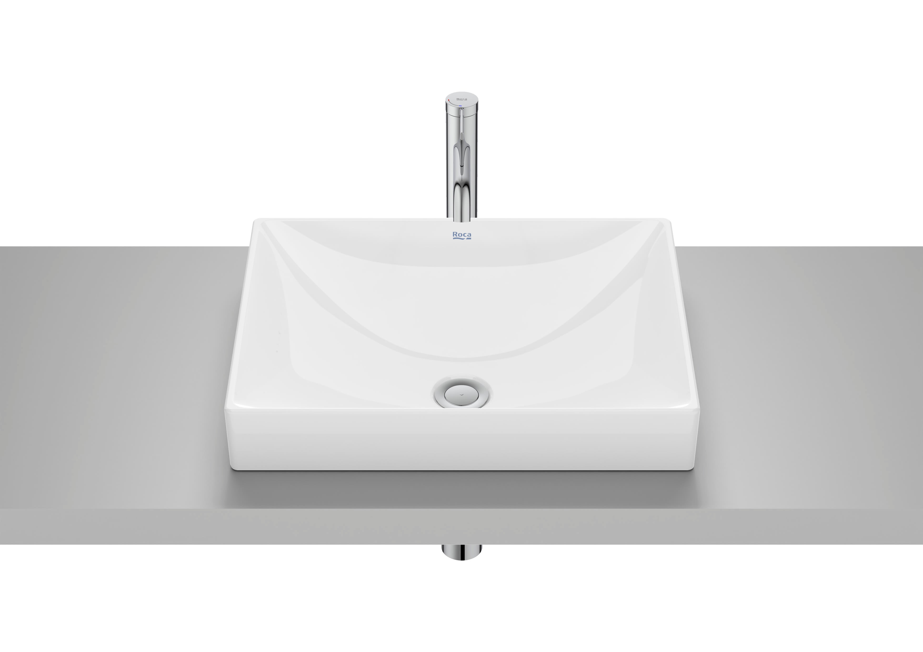 Roca ONA – Умивалник за вграждане в плот 50×38×8см Glossy White бял гланц FINECERAMIC® без отвор A32768K000