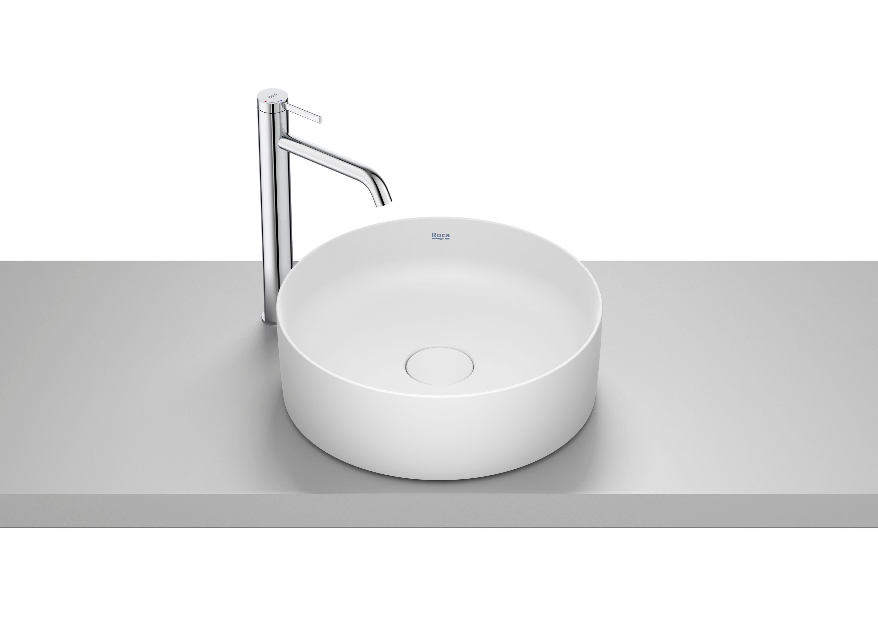Roca Terra – Овален умивалник върху плот 39×39×13см White бял FINECERAMIC® A32787N000