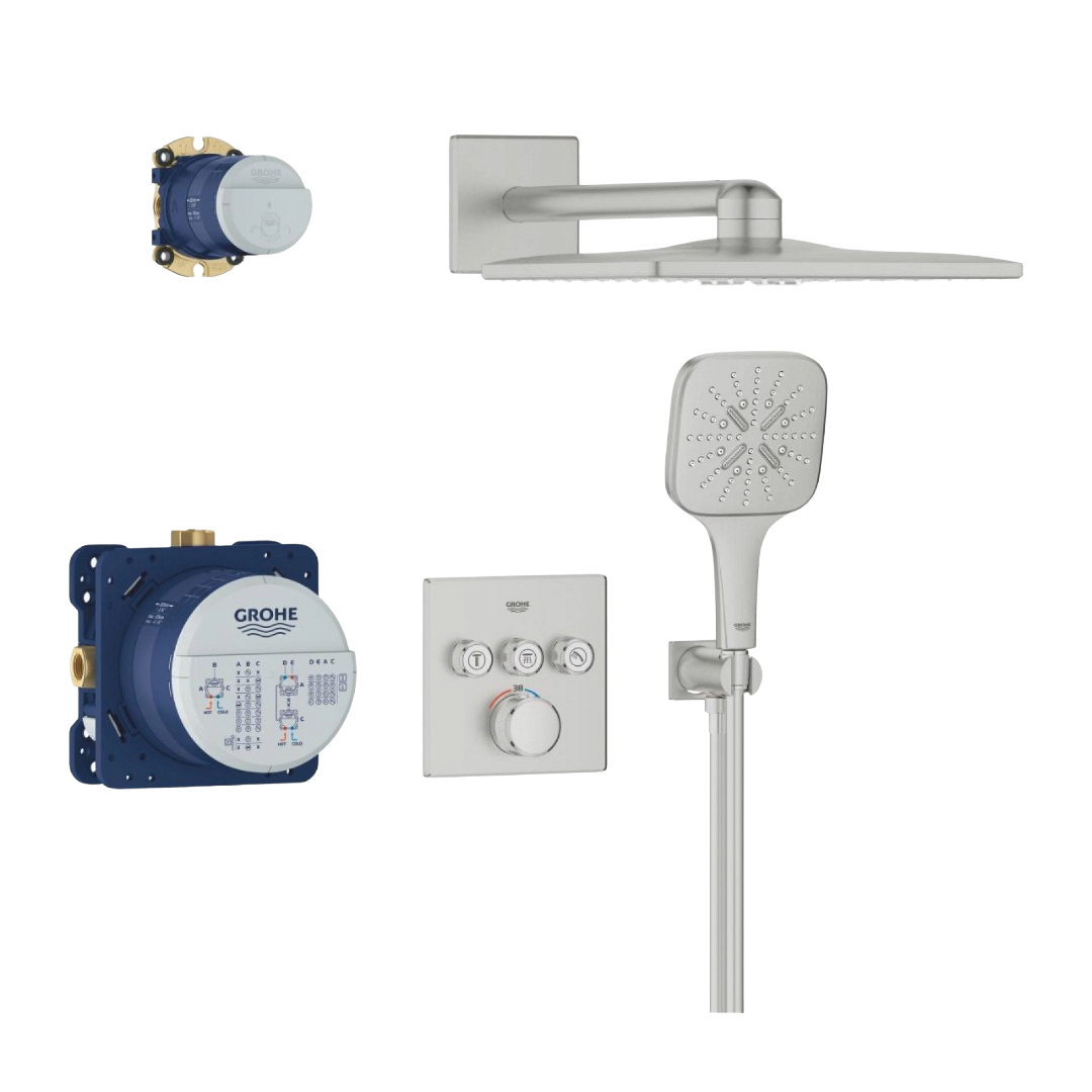 GROHE Grohtherm SmartControl Коляно + Душ Гарнитура Rainshower SmartActive 310 Cube SuperSteel 34864DC0 - Stonea.BG