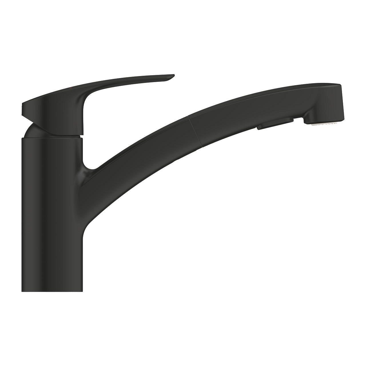 GROHE Eurosmart Кухненски Смесител Нисък Чучур + Издърпващ Се Аератор Matte Black 303052431 - Stonea.BG