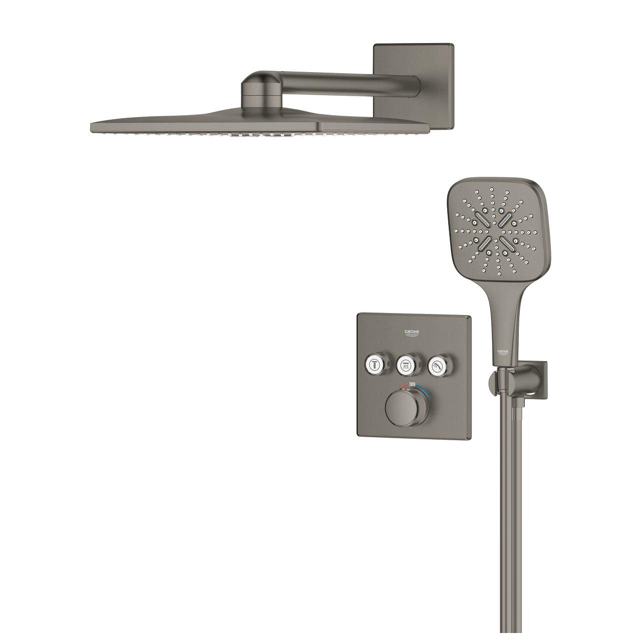 GROHE Grohtherm SmartControl Комплект Душ Система с Термостат SmartBox Cube Brushed Hard Graphite 34864AL0 - Stonea.BG