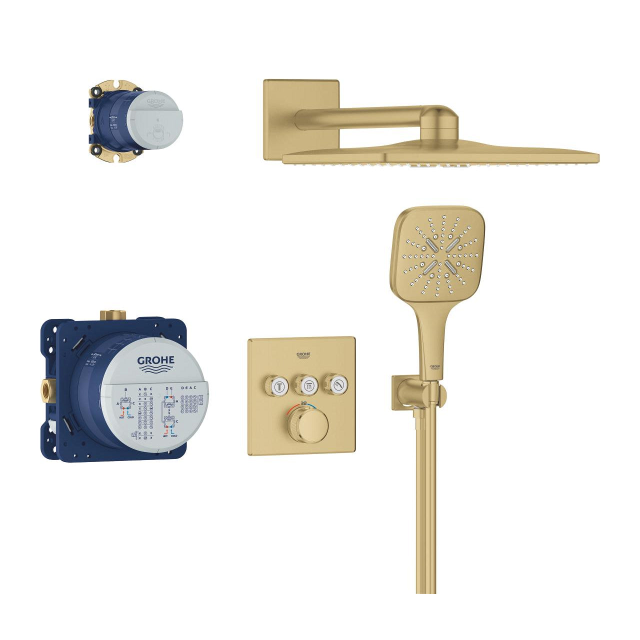 GROHE Grohtherm SmartControl Комплект Душ Система SmartBox Cube Brushed Cool Sunrise 34864GN0 - Stonea.BG