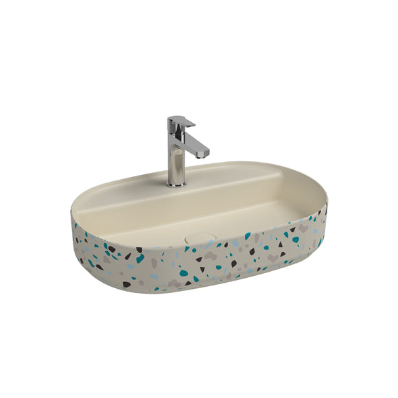 Isvea INFINITY Мивка върху плот Елипса 60×40×12см с отвор за смесител Ivory Terrazzo беж мат Терацо 10NF65060-2К