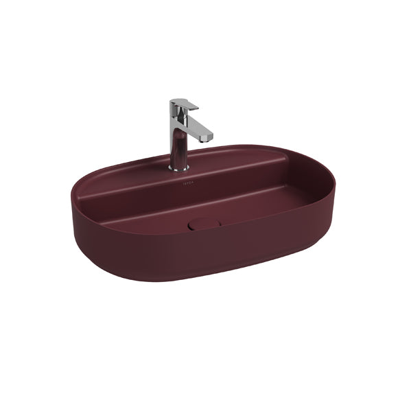 Isvea INFINITY Мивка върху плот Елипса 60×40×12см с отвор за смесител Maroon Red тъмно червен мат 10NF65060-2R